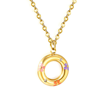 13mm circle with mixed color flower oil drop pendant necklace 40+5cm+Golden asonjewelry