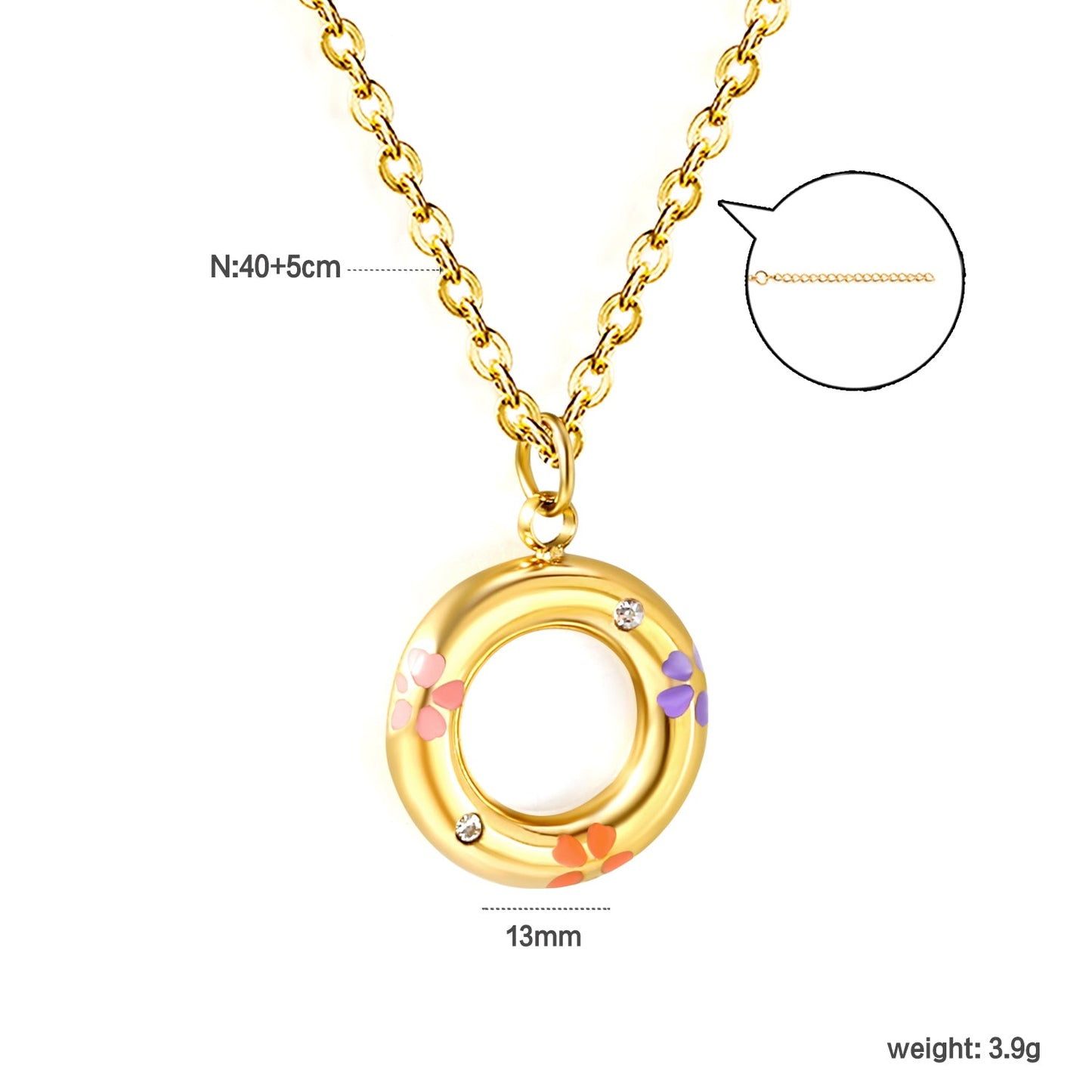 13mm circle with mixed color flower oil drop pendant necklace 40+5cm+Golden asonjewelry
