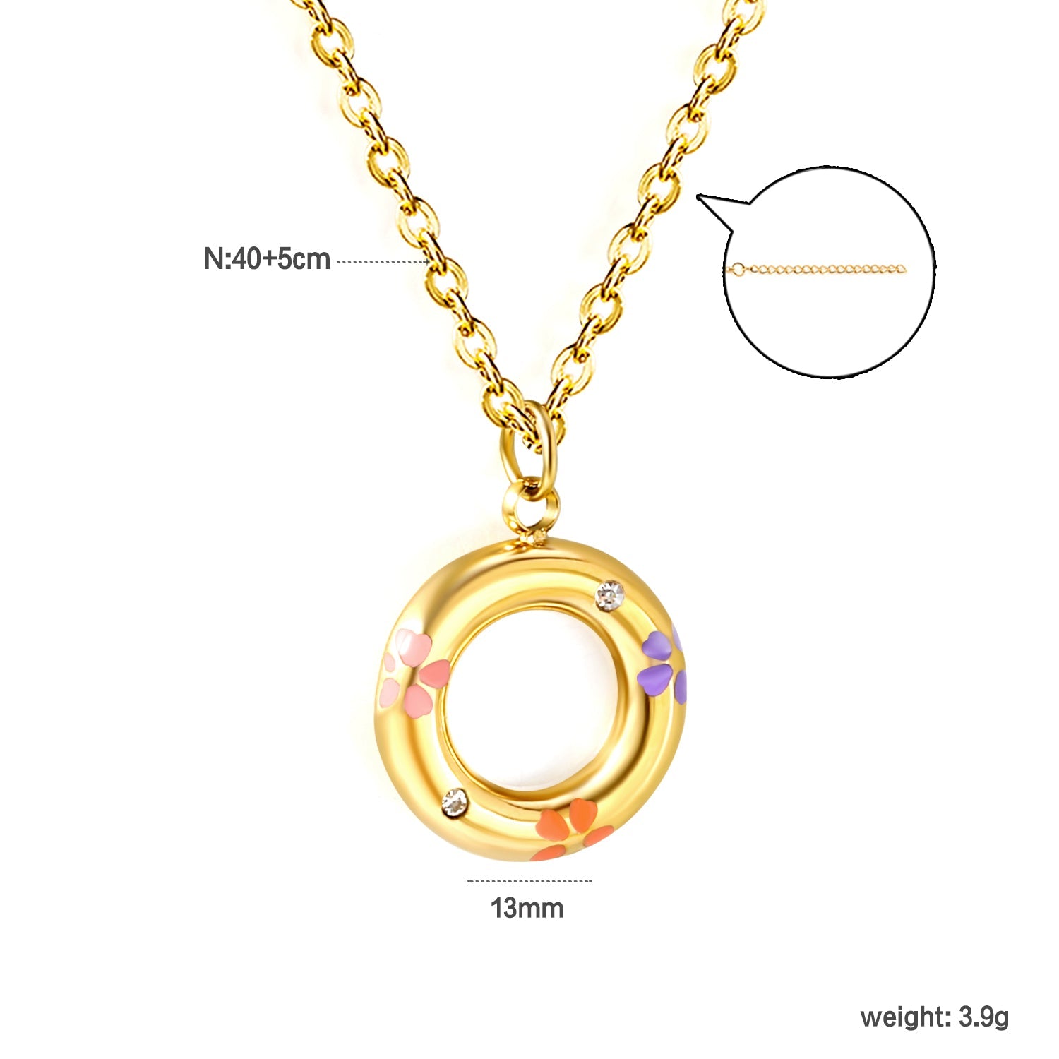 13mm circle with mixed color flower oil drop pendant necklace 40+5cm+Golden asonjewelry