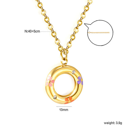 13mm circle with mixed color flower oil drop pendant necklace 40+5cm+Golden asonjewelry