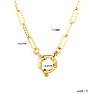 1.0 x 4 x 12 cm long flat cross chain * 40 cm + round clasp outer diameter 14.3 mm necklace, gold