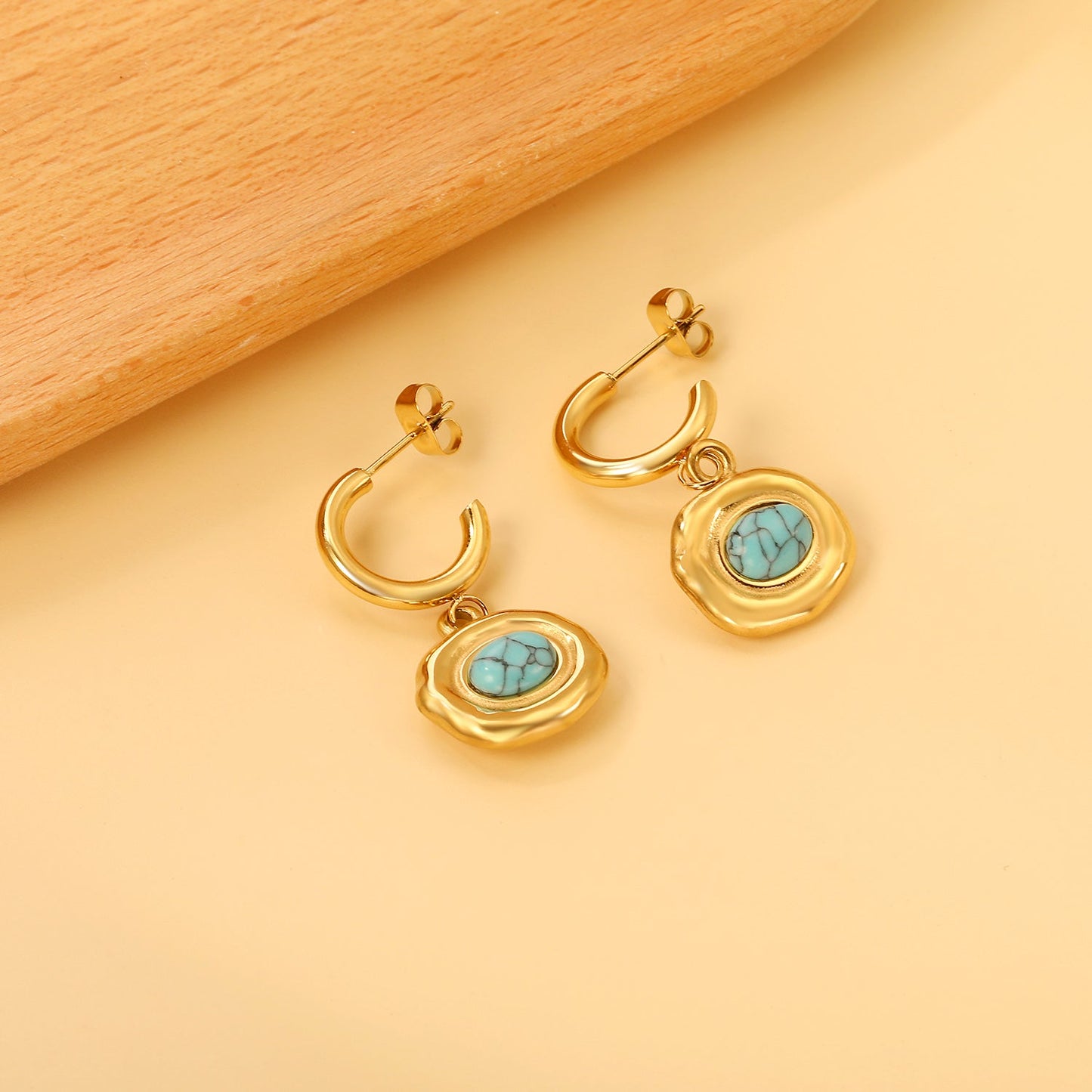 C-Shape + Oval Shaped with Oval Blue Turquoise Earrings 16.5*30mm asonjewelry