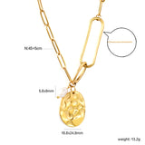 18.8*24.8mm Oval Plaque + 5.3*8mm Freshwater Pearl Pendant 45+5cm+6mm Round Plaque Necklace Steel/Golden