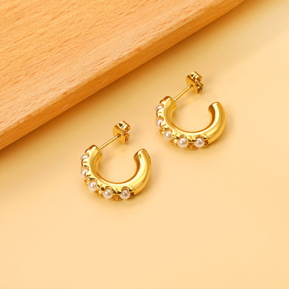 C Shape with 5 White Pearls Earrings 4.3*18.6mm asonjewelry