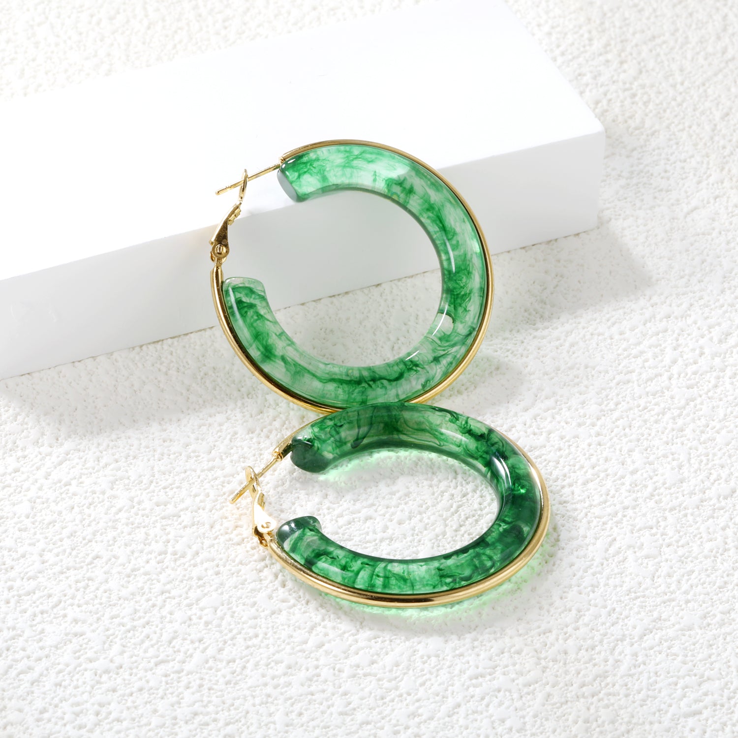 Round with White & Black & Green & Coffee Resin Loop Earrings 6.1*41.5mm asonjewelry