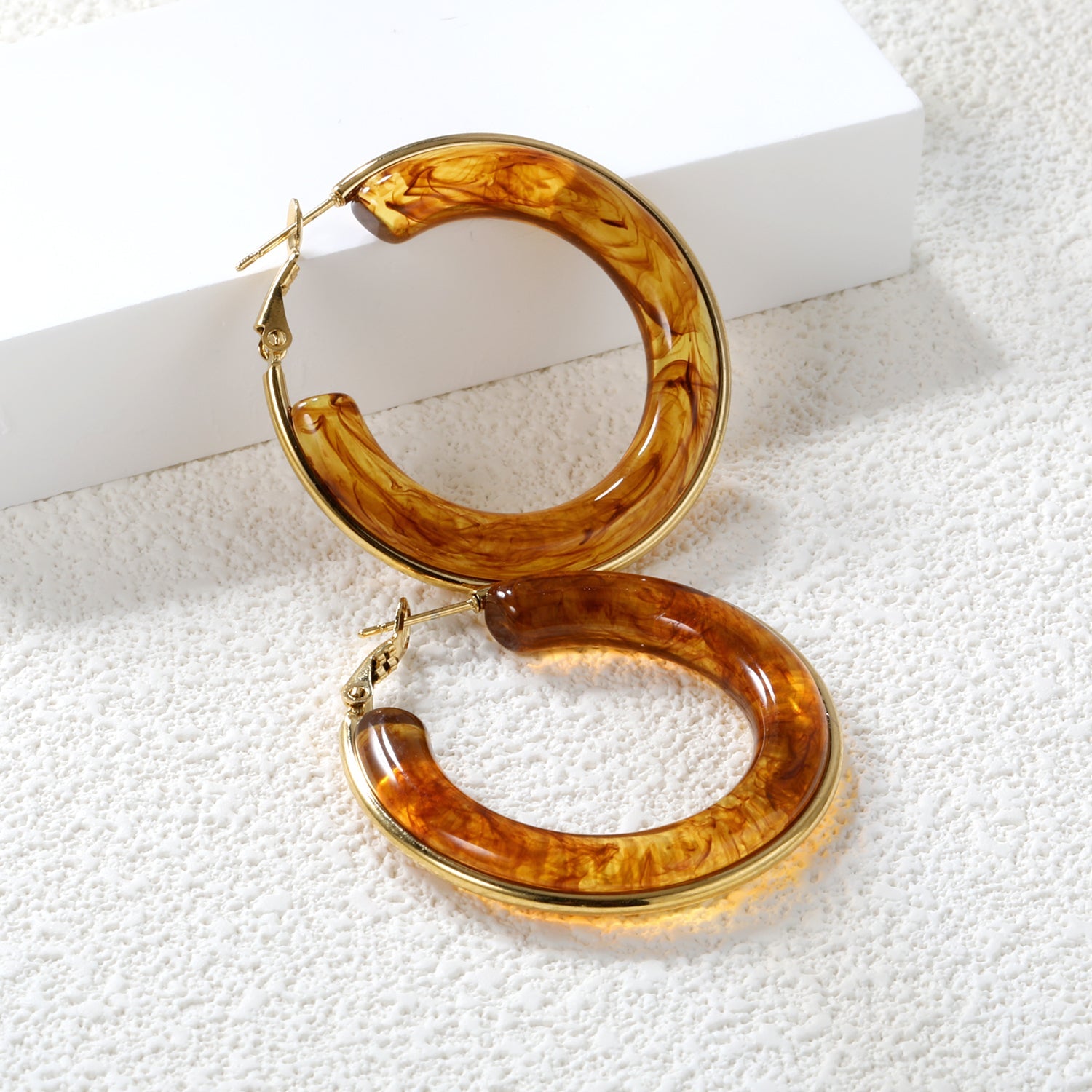 Round with White & Black & Green & Coffee Resin Loop Earrings 6.1*41.5mm asonjewelry