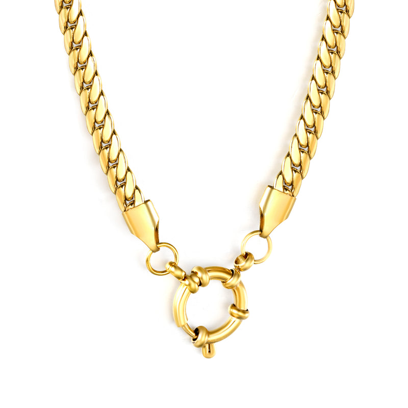 5.0NK gold dragon chain + 43cm + round clasp outer diameter 14.1mm necklace, gold
