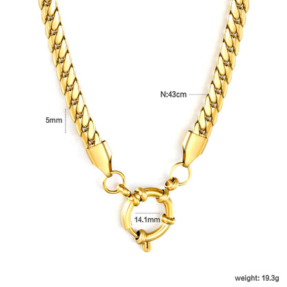5.0NK gold dragon chain + 43cm + round clasp outer diameter 14.1mm necklace, gold asonjewelry