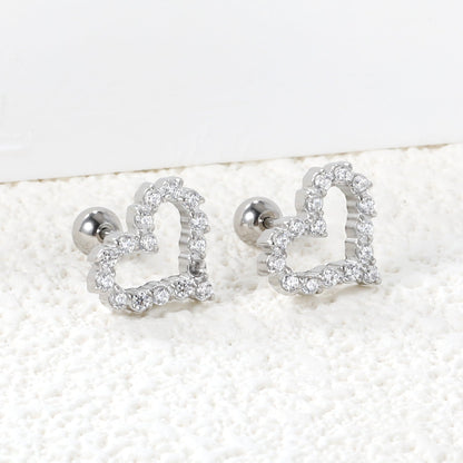 Steel ball screw-in heart shaped hoop earrings with white diamond 11.2*10mm asonjewelry