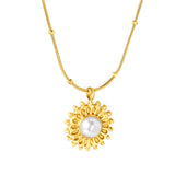 15.3mm round grain face with imitation white pearl/blue turquoise/tiger eye pendant 0.9+2mm round snake bead necklace 40+5cm+6mm round plaque necklace gold color