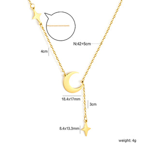 18.4*17mm moon+8.4*13.3mm star accessories 4cm tassel 42+5cm necklace steel/golden