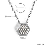 7.8 x 8.6mm raised-edge hexagonal CNC white zirconia pendant 0.3mm cross chain 40+5cm + 6mm round pendant necklace Steel/Gold