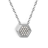 7.8 x 8.6mm raised-edge hexagonal CNC white zirconia pendant 0.3mm cross chain 40+5cm + 6mm round pendant necklace Steel/Gold