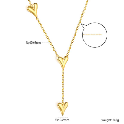 Wholesale 8 x 10.2mm 3 heart-shaped accessories 40+5cm+6mm round pendant necklace, gold asonjewelry