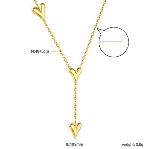 8 x 10.2mm 3 heart-shaped accessories 40+5cm+6mm round pendant necklace, gold