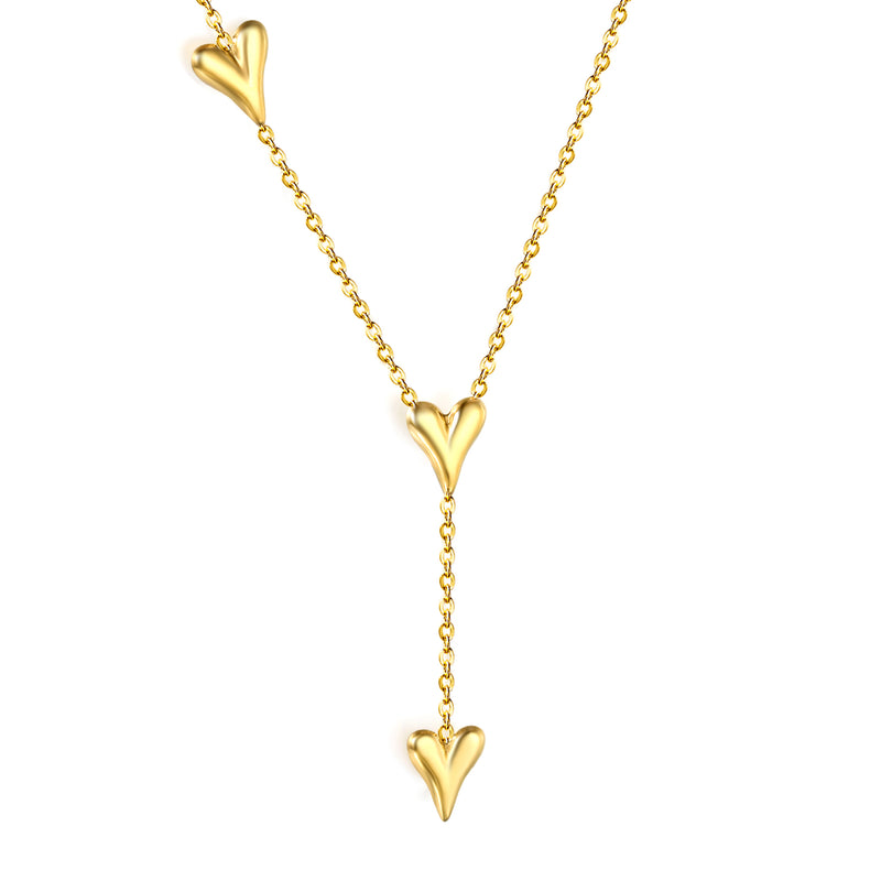 8 x 10.2mm 3 heart-shaped accessories 40+5cm+6mm round pendant necklace, gold