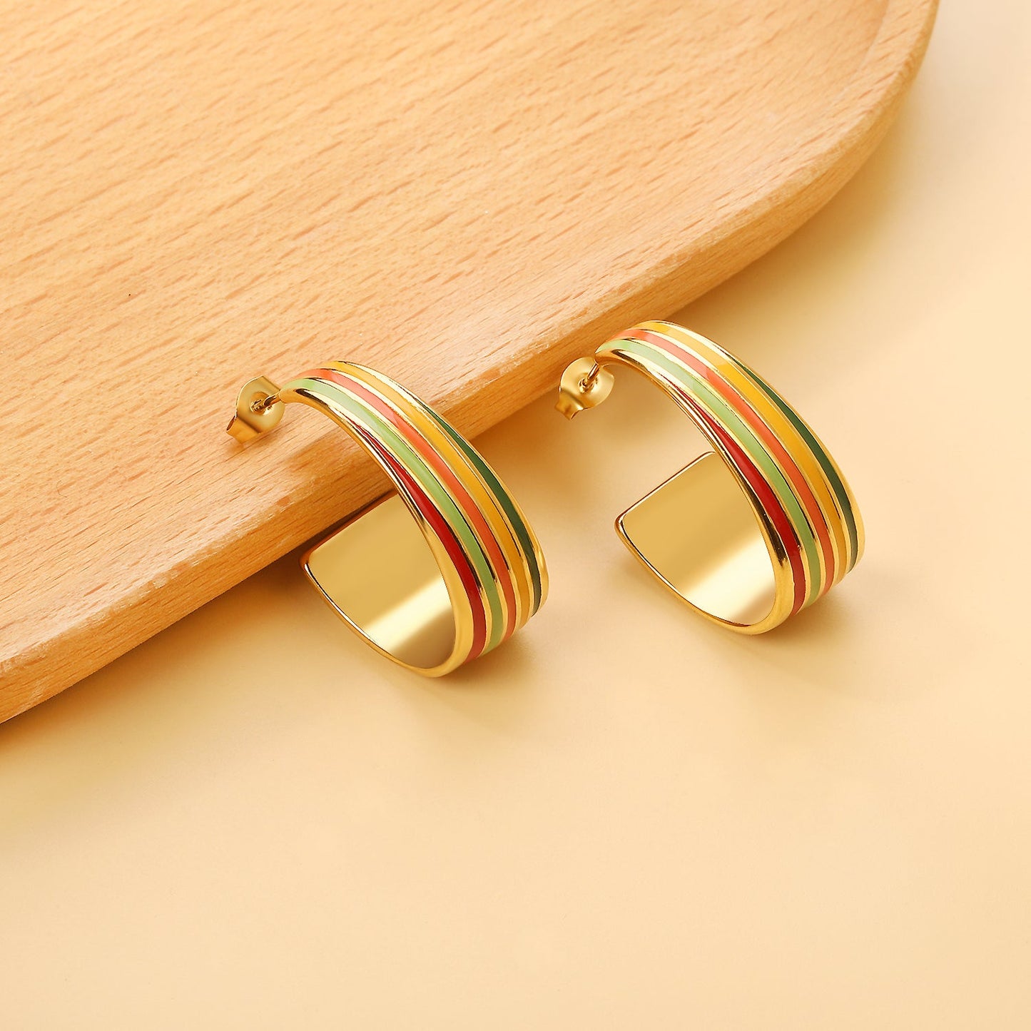 Oval C shape with mixed color with rose yellow blue & red green orange drop earrings 13.6*30.6mm asonjewelry