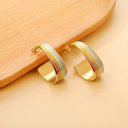 Oval C shape with mixed color with rose yellow blue & red green orange drop earrings 13.6*30.6mm asonjewelry