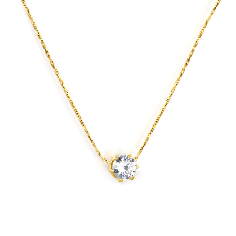 5mm Six Claws Round White Diamond Pendant 40+5cm+6mm Round Tail Plaque Necklace Steel/Golden