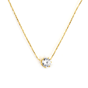 5mm six-prong round white diamond pendant 40+5cm+6mm round tag necklace Steel color/gold