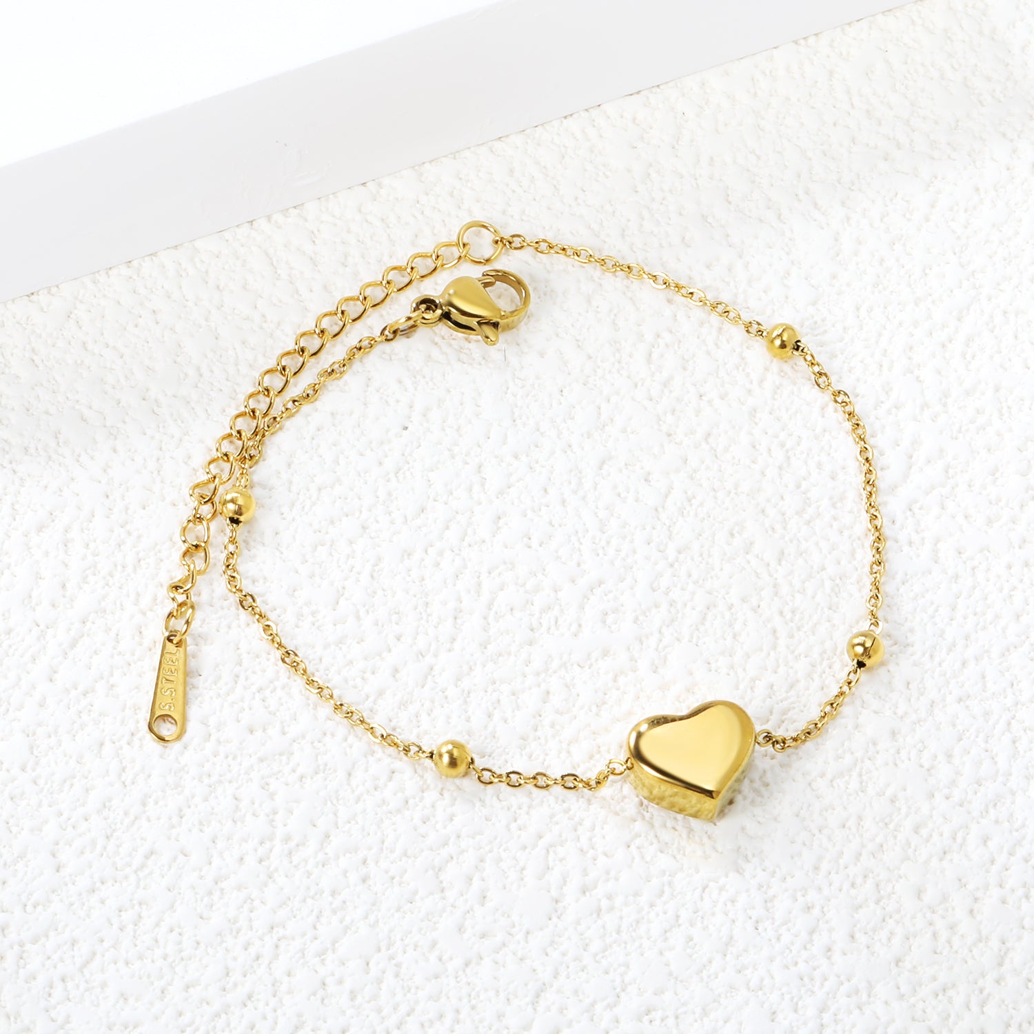 10.5*9*5.4mm three-dimensional heart + 3mm*4 steel beads bracelet 17+5cm asonjewelry