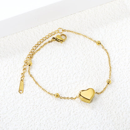 10.5*9*5.4mm three-dimensional heart + 3mm*4 steel beads bracelet 17+5cm asonjewelry