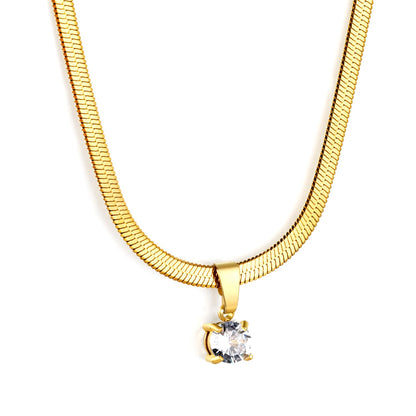 5.9 mm round white diamond pendant, 3.2 mm blade chain 40 + 5 cm + 6 mm round tail tag necklace, gold asonjewelry