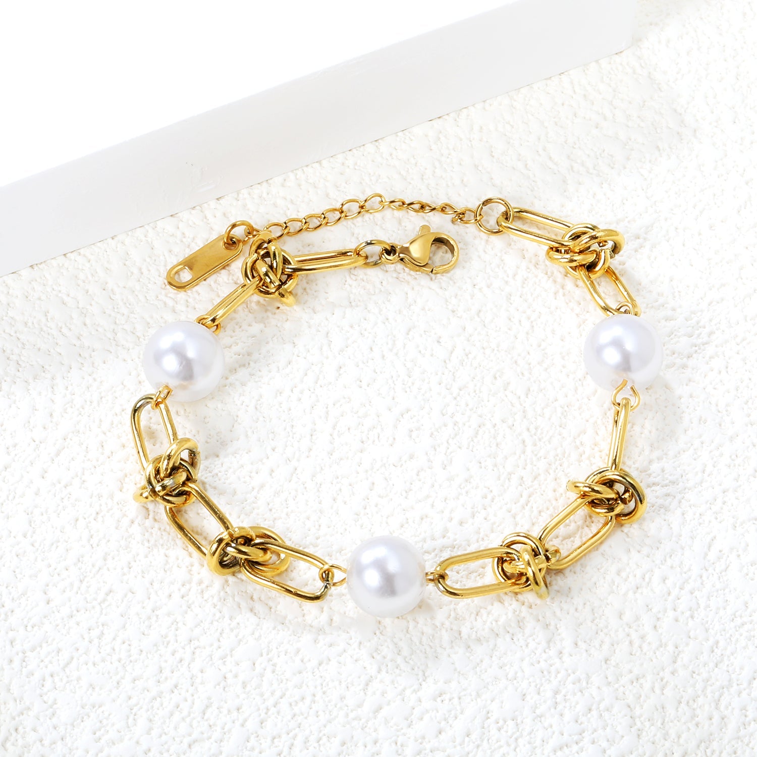 6 Knots + 9.6mm*3 Round White Pearls Bracelet 17+4cm asonjewelry