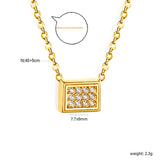 7.7 x 6mm beveled rectangular CNC white zirconia pendant, 0.3mm cross chain 40+5cm + 6mm round pendant necklace, steel color/gold color