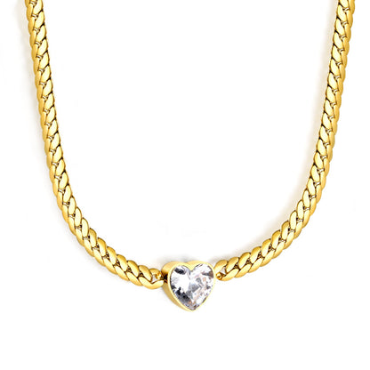 12.2mm White/Green Diamond Heart Pendant 4mm Golden Dragon Necklace 40+5cm+3*10mm Square Tail Plate/Cone Tail Plate Necklace Golden asonjewelry