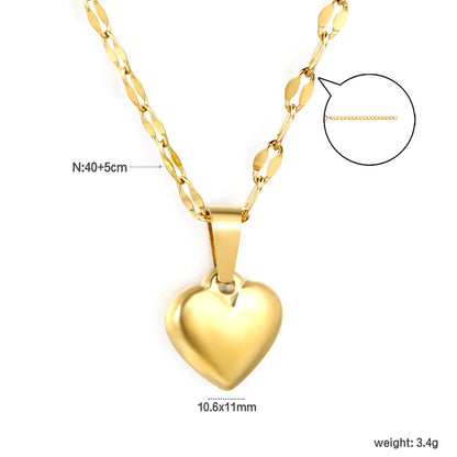 10.6x11mm 3D heart pendant lip chain 40+5cm necklace, gold asonjewelry