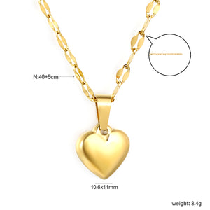10.6x11mm 3D heart pendant lip chain 40+5cm necklace, gold