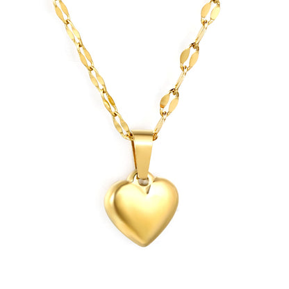 10.6x11mm 3D heart pendant lip chain 40+5cm necklace, gold asonjewelry