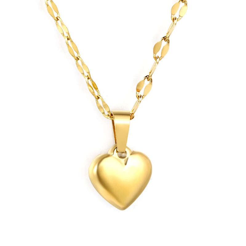 10.6x11mm 3D heart pendant lip chain 40+5cm necklace, gold