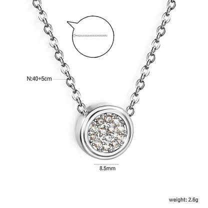 8.5mm beveled round CNC white zirconia pendant 0.3 cross chain 40+5cm+6mm round pendant necklace steel color/gold color asonjewelry