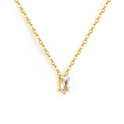 4.5*7.4mm Square White/Purple/Champagne Zircon Pendant 0.3 Cross Chain 40+5cm+6mm Round Tail Plaque Necklace GOLDEN asonjewelry