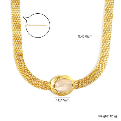 14*17mm Oval with white cat's eye/tiger eye pendant Thick 1*Wide 6mm Mesh Chain 40+5cm+6mm Round Necklace Golden asonjewelry