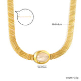 14*17mm Oval with white cat's eye/tiger eye pendant Thick 1*Wide 6mm Mesh Chain 40+5cm+6mm Round Necklace Golden