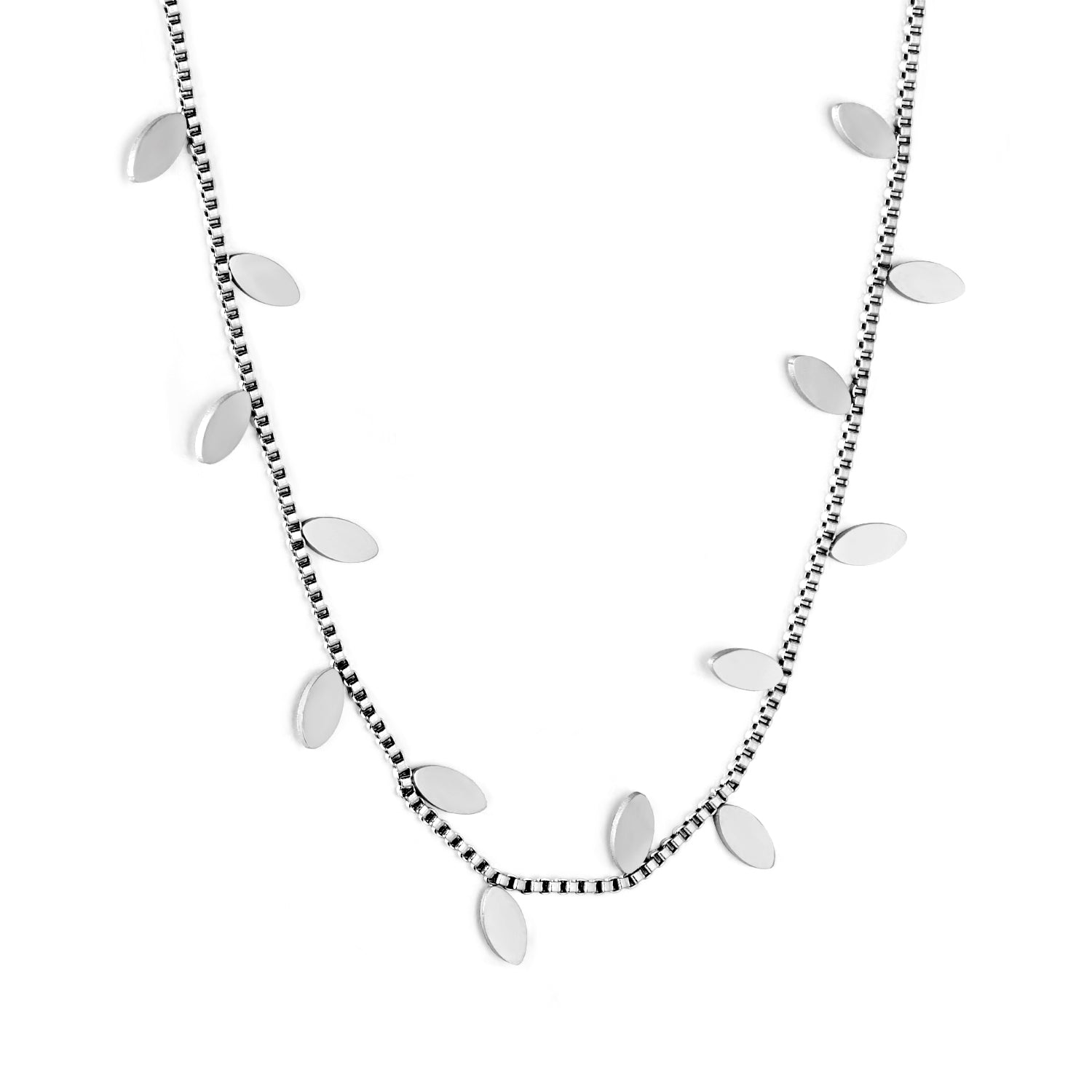 5.6*2.9mm Vine Shape 1.0 Box Chain 40+5cm+6mm Round Tail Plaque Necklace Steel/Golden asonjewelry