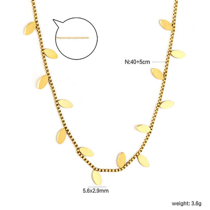 5.6*2.9mm Vine Shape 1.0 Box Chain 40+5cm+6mm Round Tail Plaque Necklace Steel/Golden asonjewelry