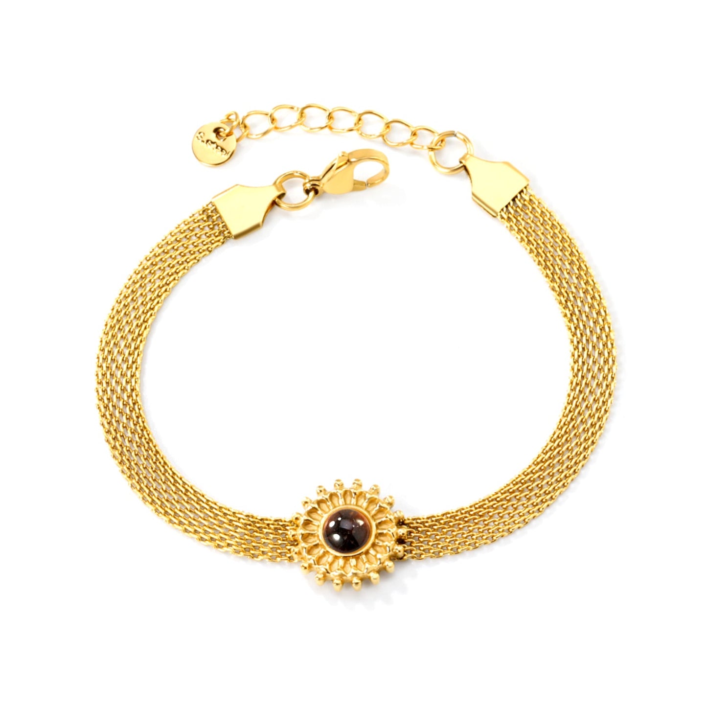 15mm round with imitation white pearl/pink crystal/tiger's eye accessories Thick 1*Width 6mm mesh chain 18+3cm+6mm round plaque Bracelet gold color asonjewelry