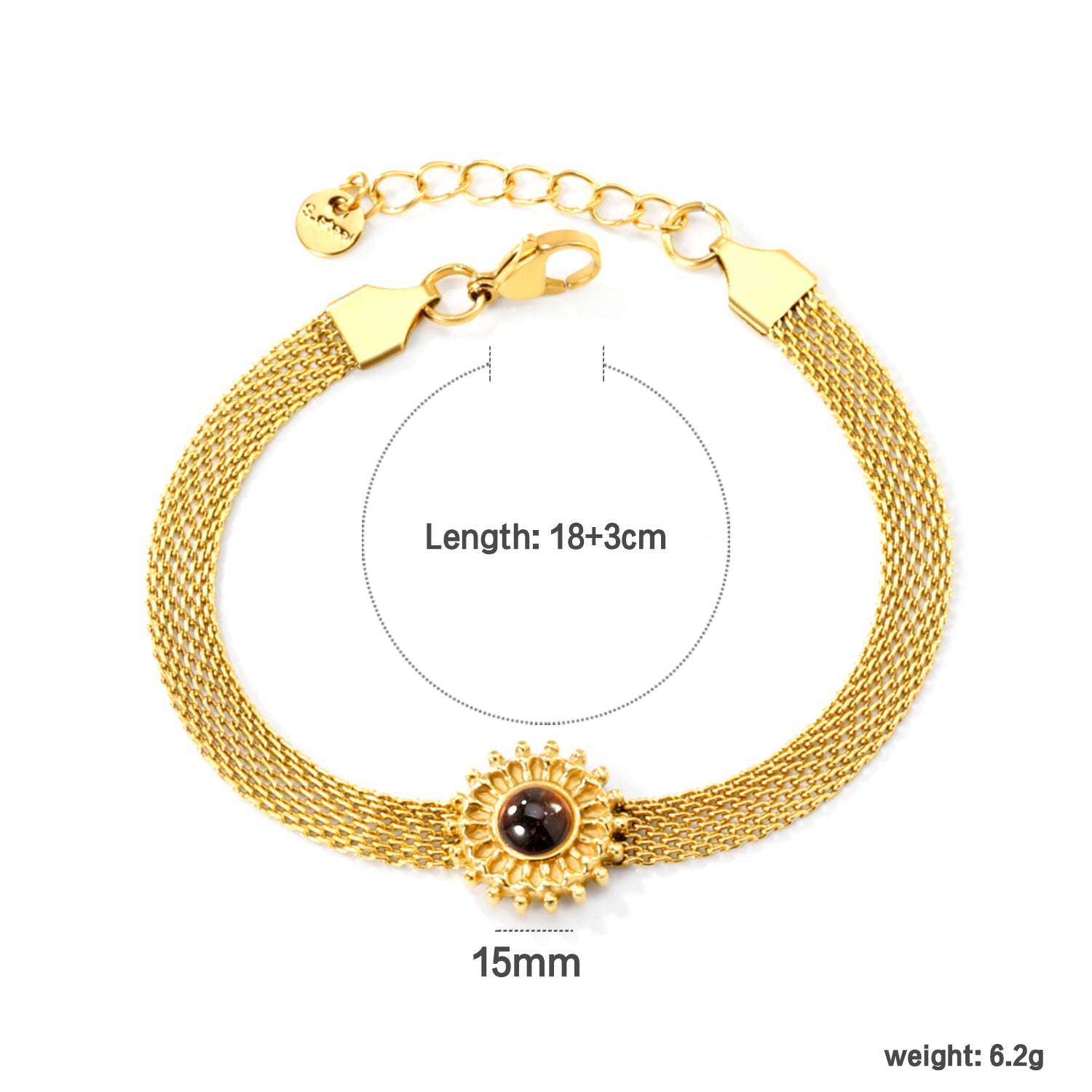 15mm round with imitation white pearl/pink crystal/tiger's eye accessories Thick 1*Width 6mm mesh chain 18+3cm+6mm round plaque Bracelet gold color asonjewelry