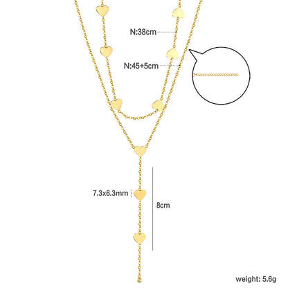 7.3*6.3mm Heart 8cm Tassel Accessories 38+45+5cm+6mm Round Tail Plaque Double Chain Necklace Gold asonjewelry