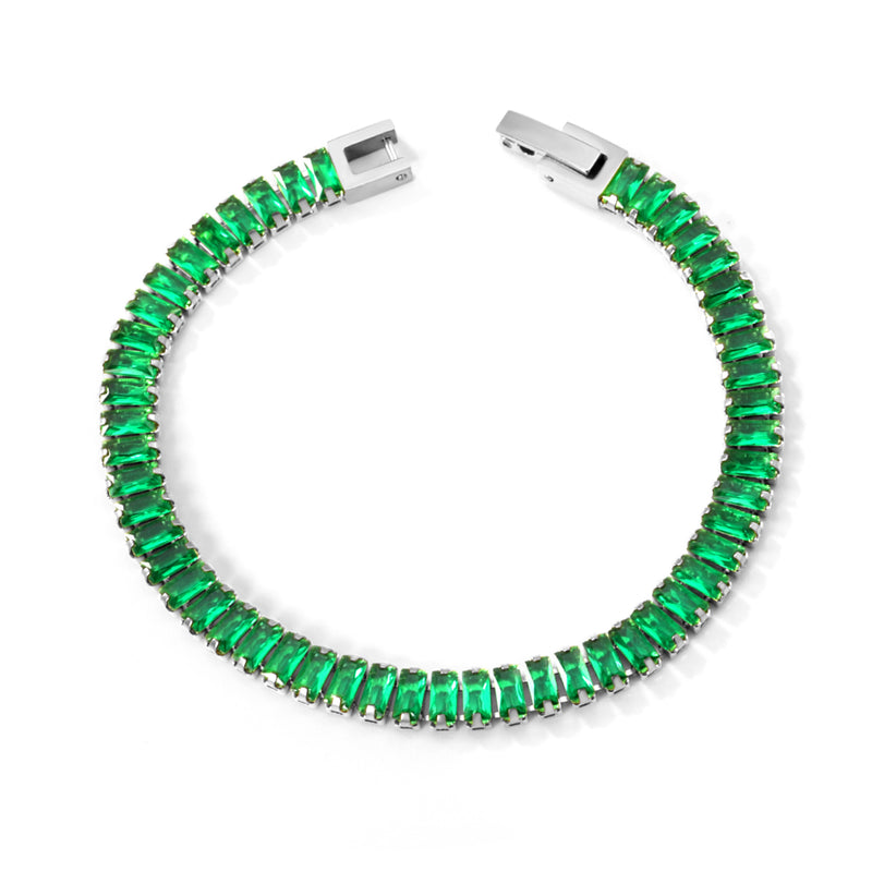 5.6 x 2.5mm rectangular green diamond clasp bracelet 18cm Steel/Gold