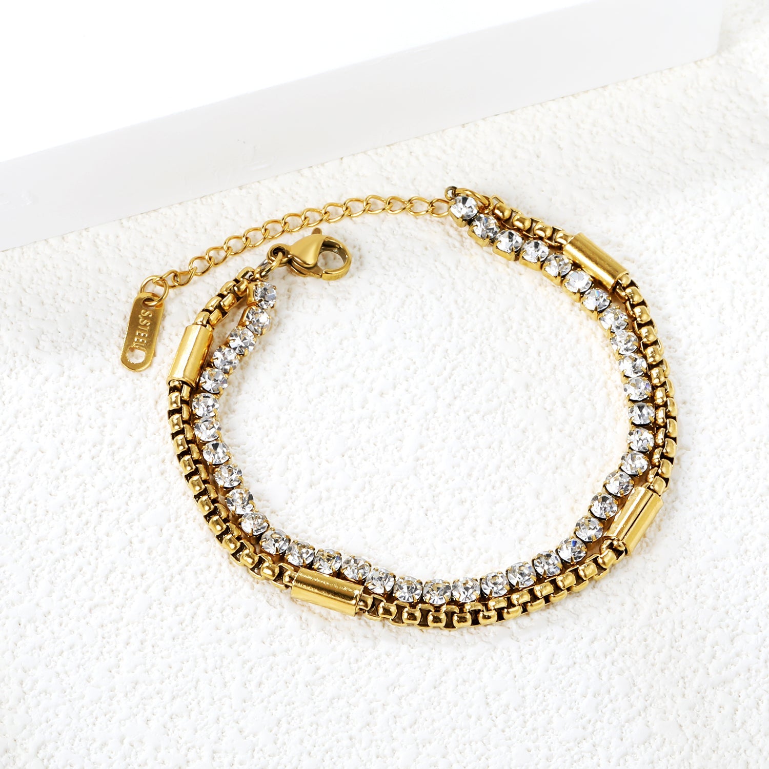 3.2mm*40 round white diamonds + matching chain bracelet 16+5cm asonjewelry