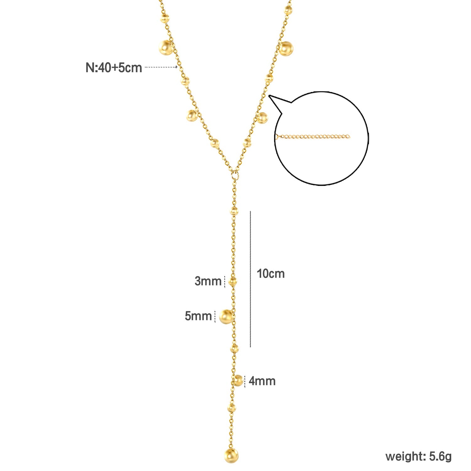 5mm+4mm+3mm Size Steel Beads 10cm Tassel 40+5cm +11.2*3.7mm Square Tail Plaque Necklace Gold asonjewelry