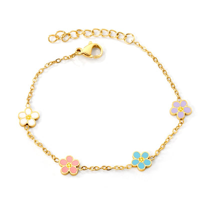 7.5mm Mixed Color Oil Drip Flower Bracelet 16+3cm Golden asonjewelry
