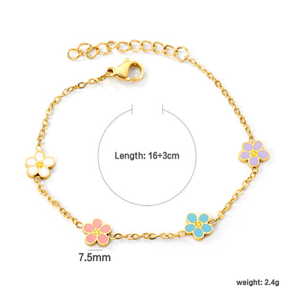 7.5mm Mixed Color Oil Drip Flower Bracelet 16+3cm Golden asonjewelry