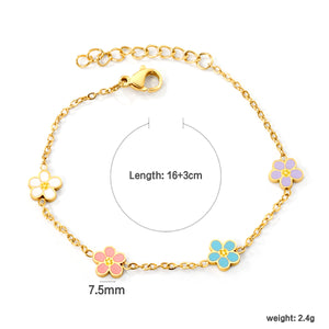 7.5mm Mixed Color Oil Drip Flower Bracelet 16+3cm Golden