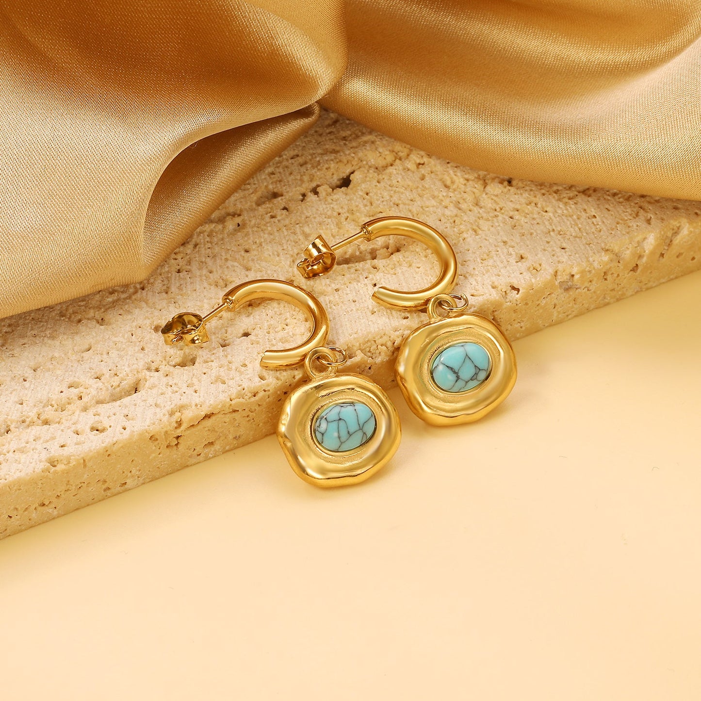 C-Shape + Oval Shaped with Oval Blue Turquoise Earrings 16.5*30mm asonjewelry